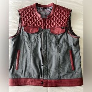 First MFG Co Leather/Denim Motorcycle Club Style Limited Edition Vest